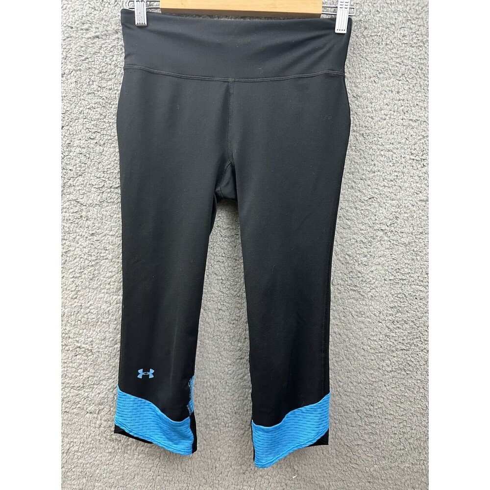 Under Armour Women Black Teal Active Wear Workout Running Crop Leggings Medium